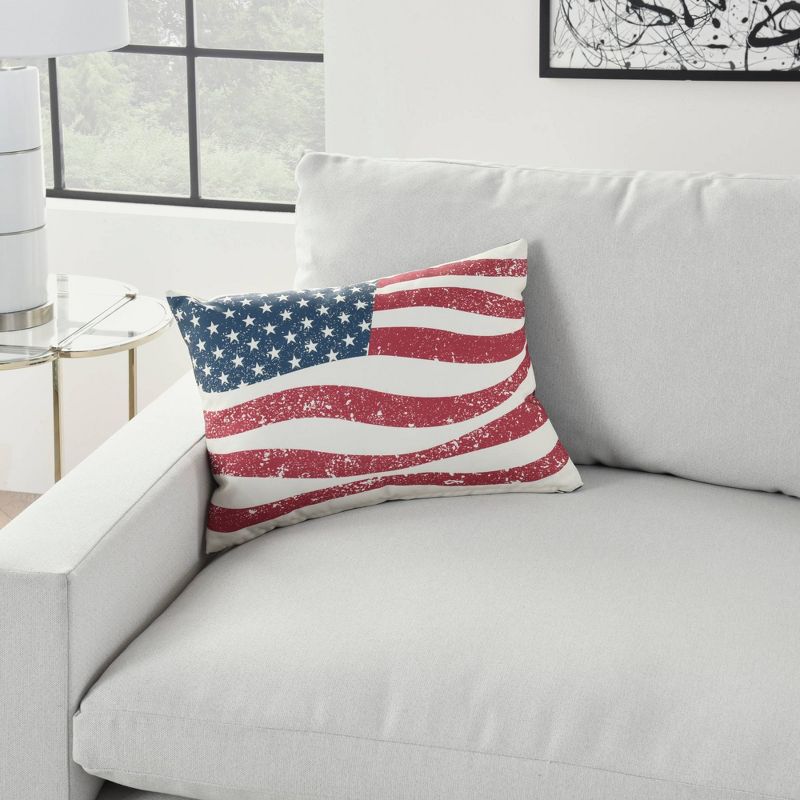 14"x20" Oversize Reversible Indoor/Outdoor Wavy American Flag Lumbar Throw Pillow - Mina Victory