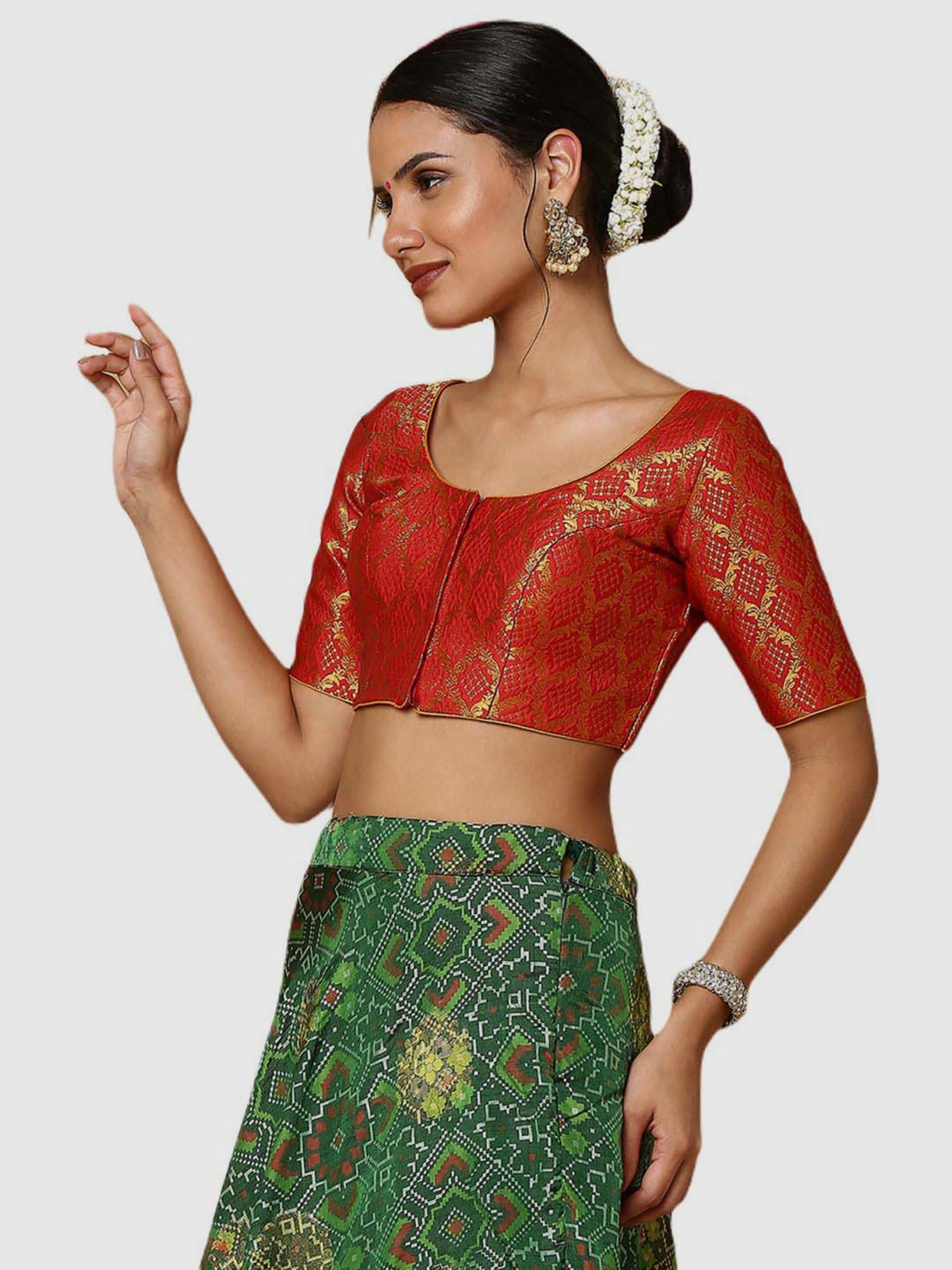 Salwar Studio Red Textured Readymade Blouse