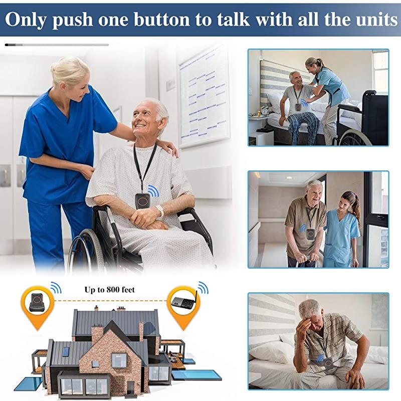 Wireless TwoWay Conversation Caregiver Pager for Elderly Senior Patient Personal Alert Alarm Nurse Call Button for Home Safety Alert System