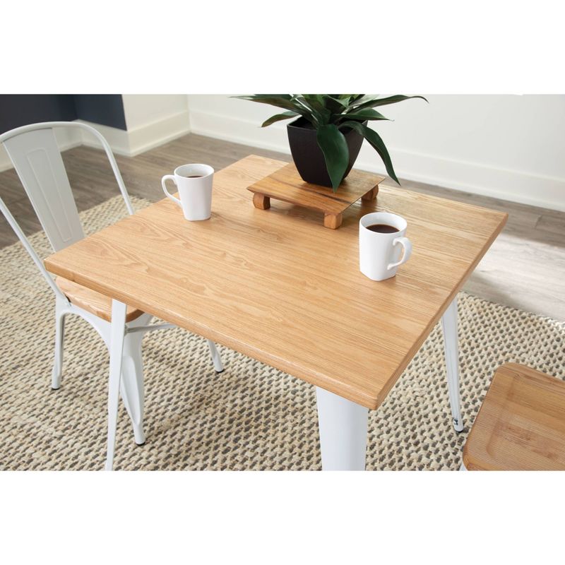 30" Modern Square Dining Table with Wooden Tabletop and Galvanized Steel Body White/Natural - OFM