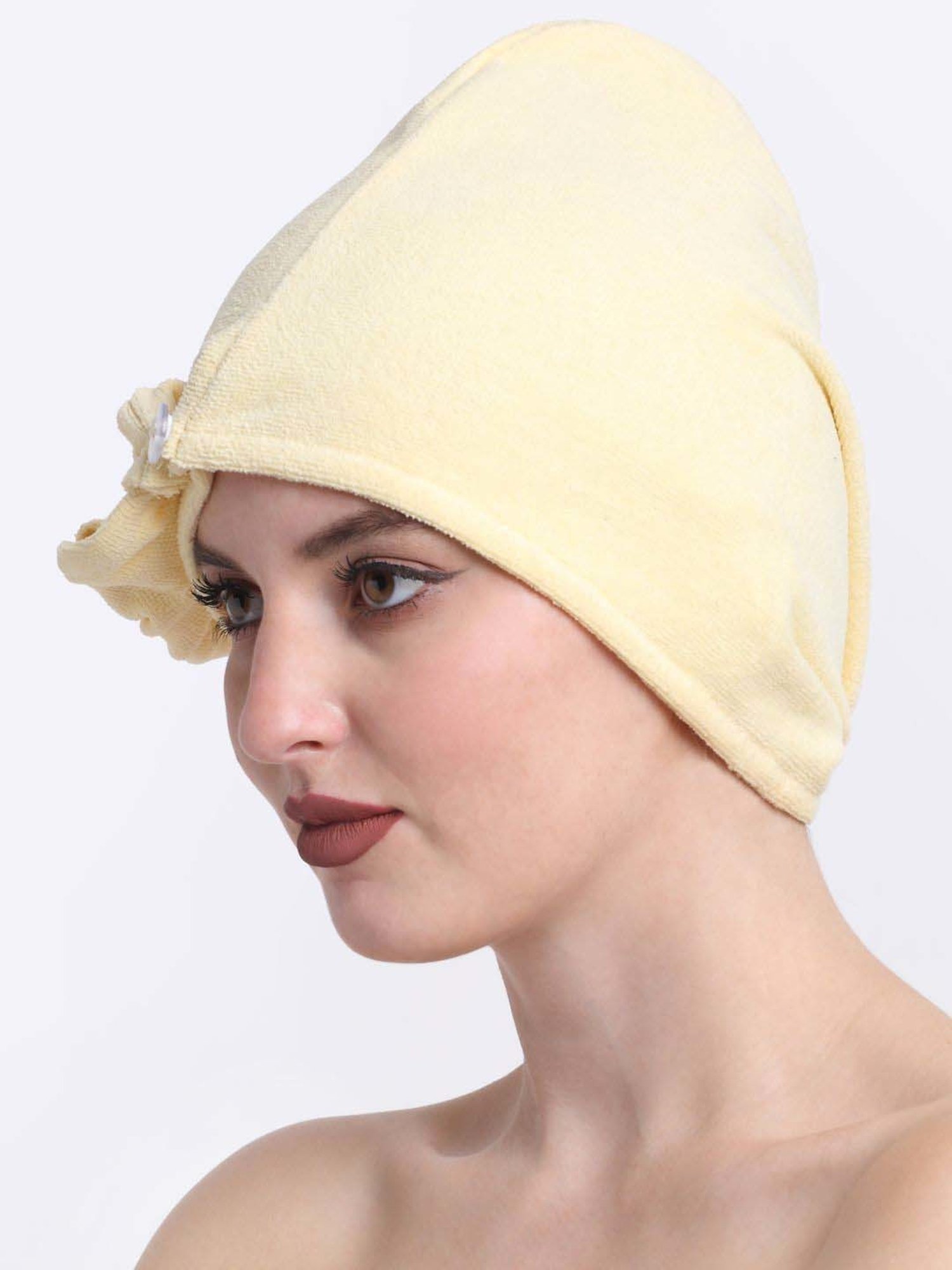 Creeva Luxury Lemon Yellow Cotton 380 GSM Hair Wrap - Set of 2