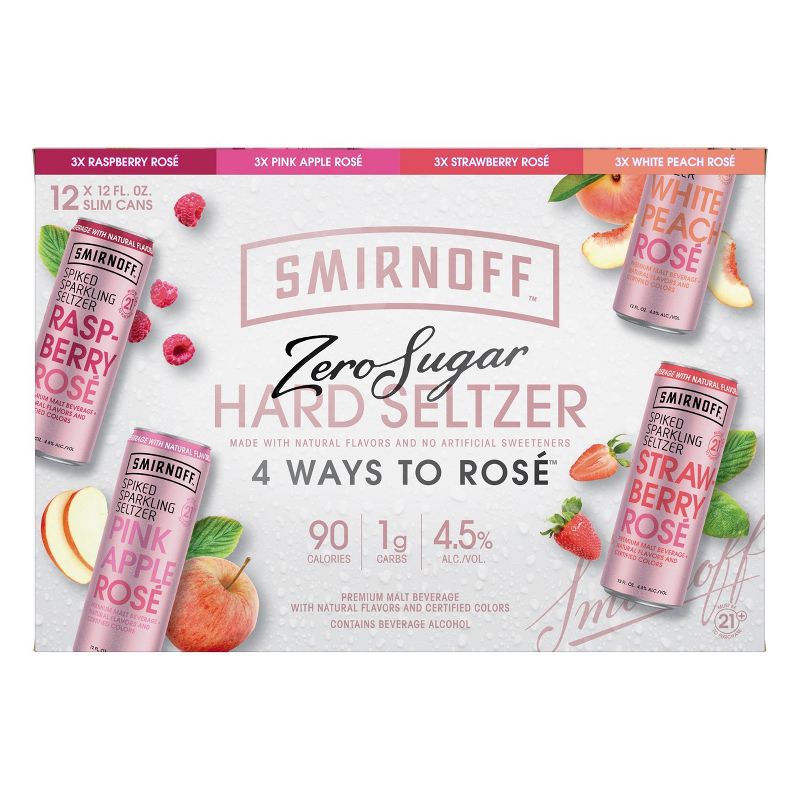 Smirnoff 4 Ways to Rose Spiked Sparkling Seltzer - 12pk/12 fl oz Slim Cans