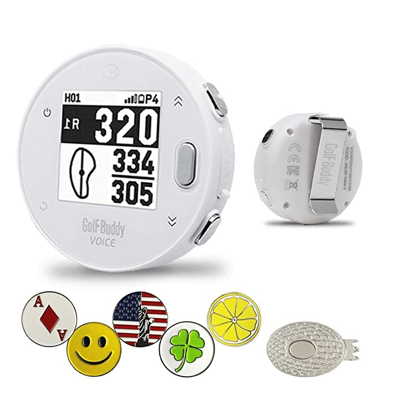 VoiceX White Bundle with 1 Magnetic Hat Clip and 5 Ball Markers Auto Course Update via Bluetooth with SmartPhone APP iPhone Android
