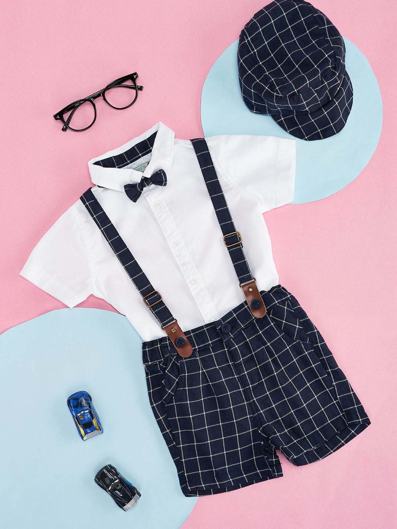 Pantaloons Baby White & Navy Cotton Regular Fit Shirt Set