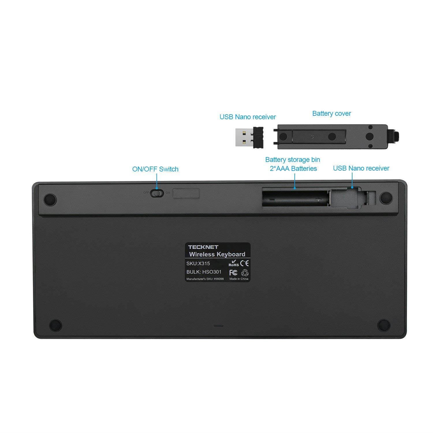 Wireless Keyboard, TeckNet Ultra Slim 2.4G USB Wireless Keyboard with Dedicated Hot Keys Design For Android Smart TV & Windows 10 8 7 XP Vista (US Keyboard Layout)