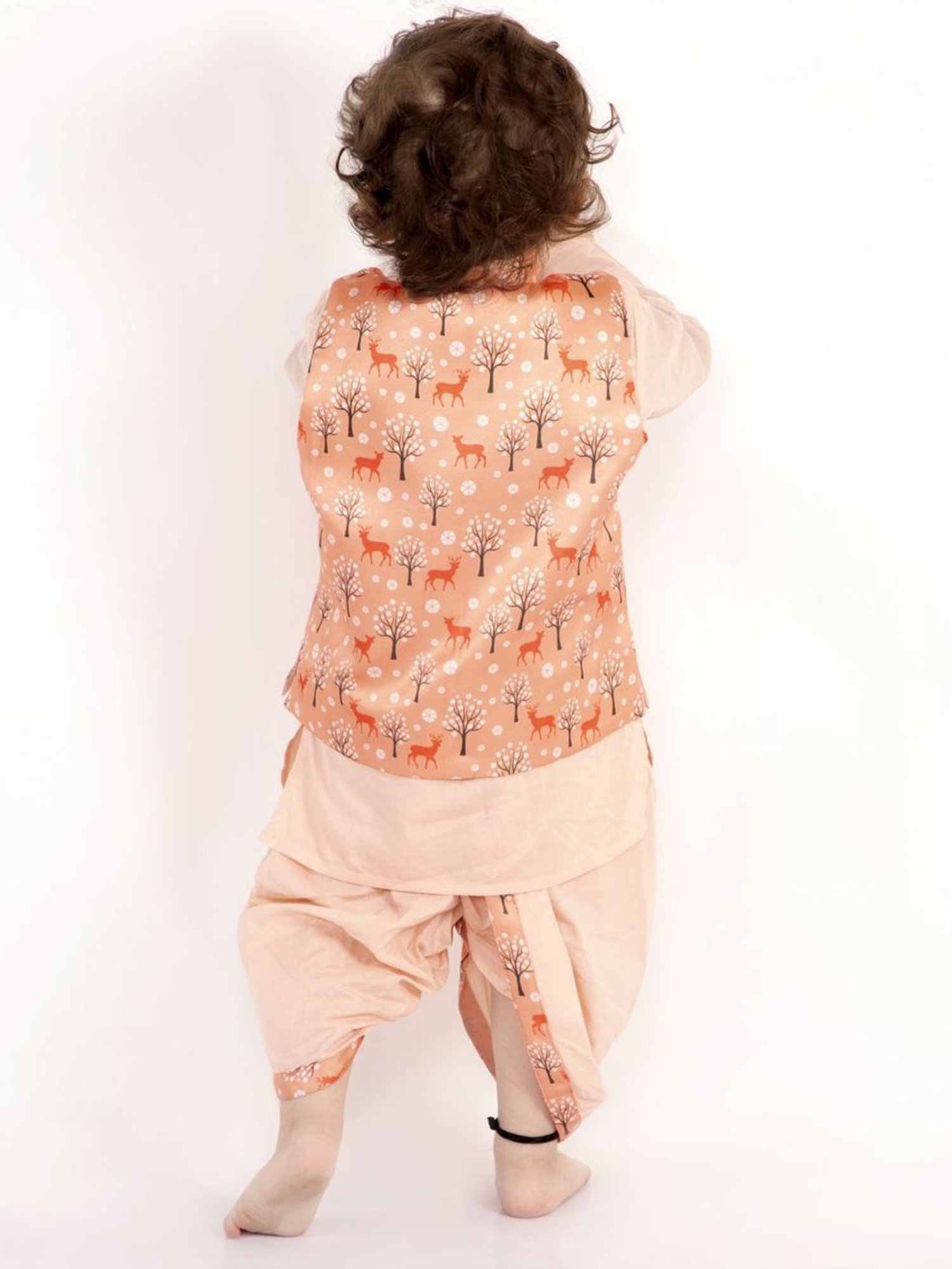 Little Bansi Kids Peach Cotton Printed Kurta Set