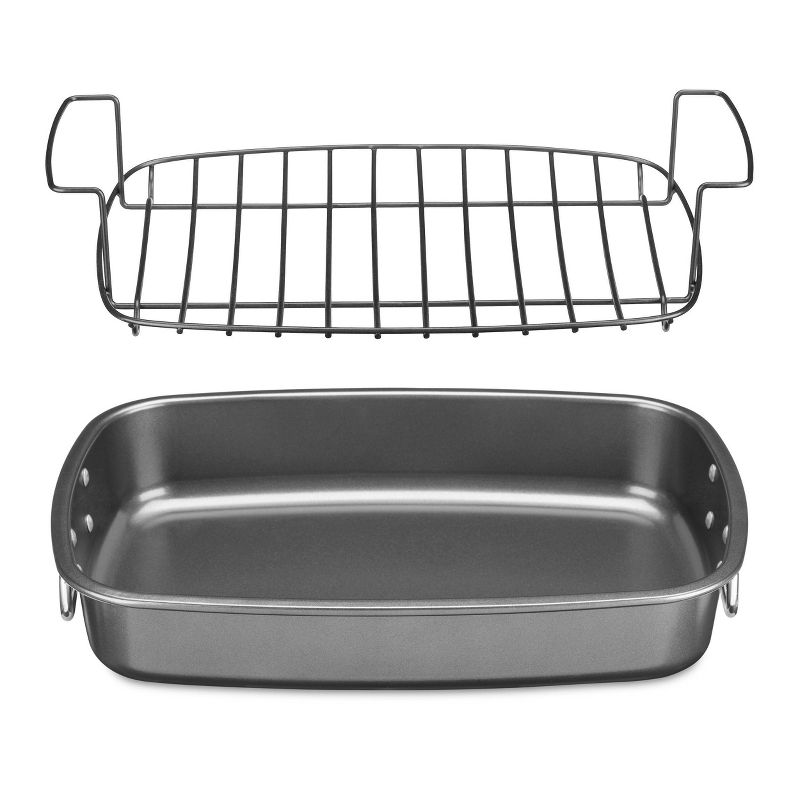 T-fal Simply Cook Nonstick Cookware, Roaster with Rack, 15", Gray