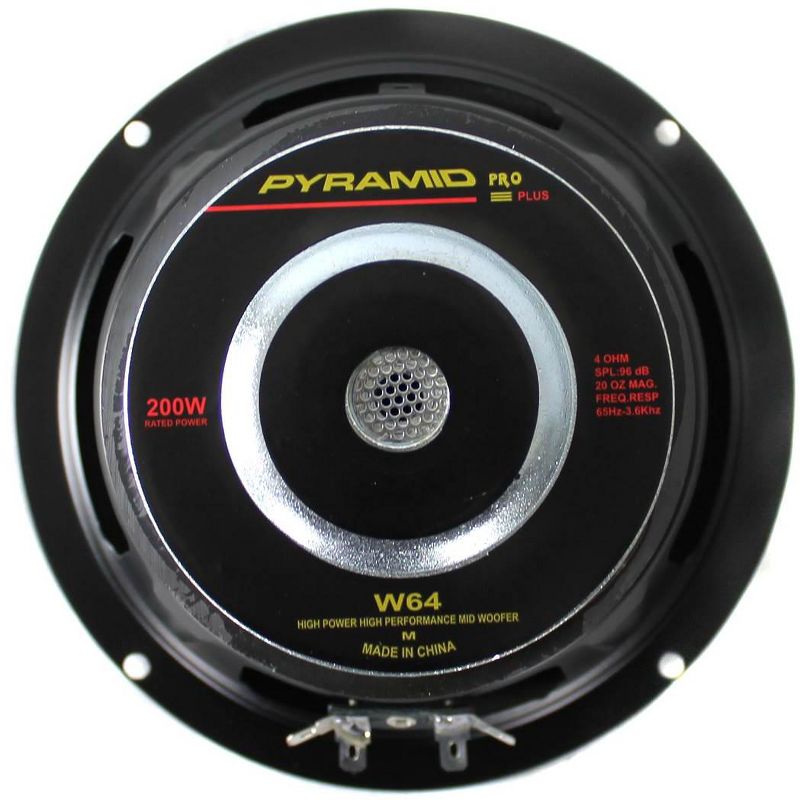 Pyramid W64 Pro 6.5 Inch 200 Watt 4 Ohm Midrange Mid Bass Poly Woofer Speaker System with 2.5 Inch Mount Depth for Car and Vehicle Audio Sound
