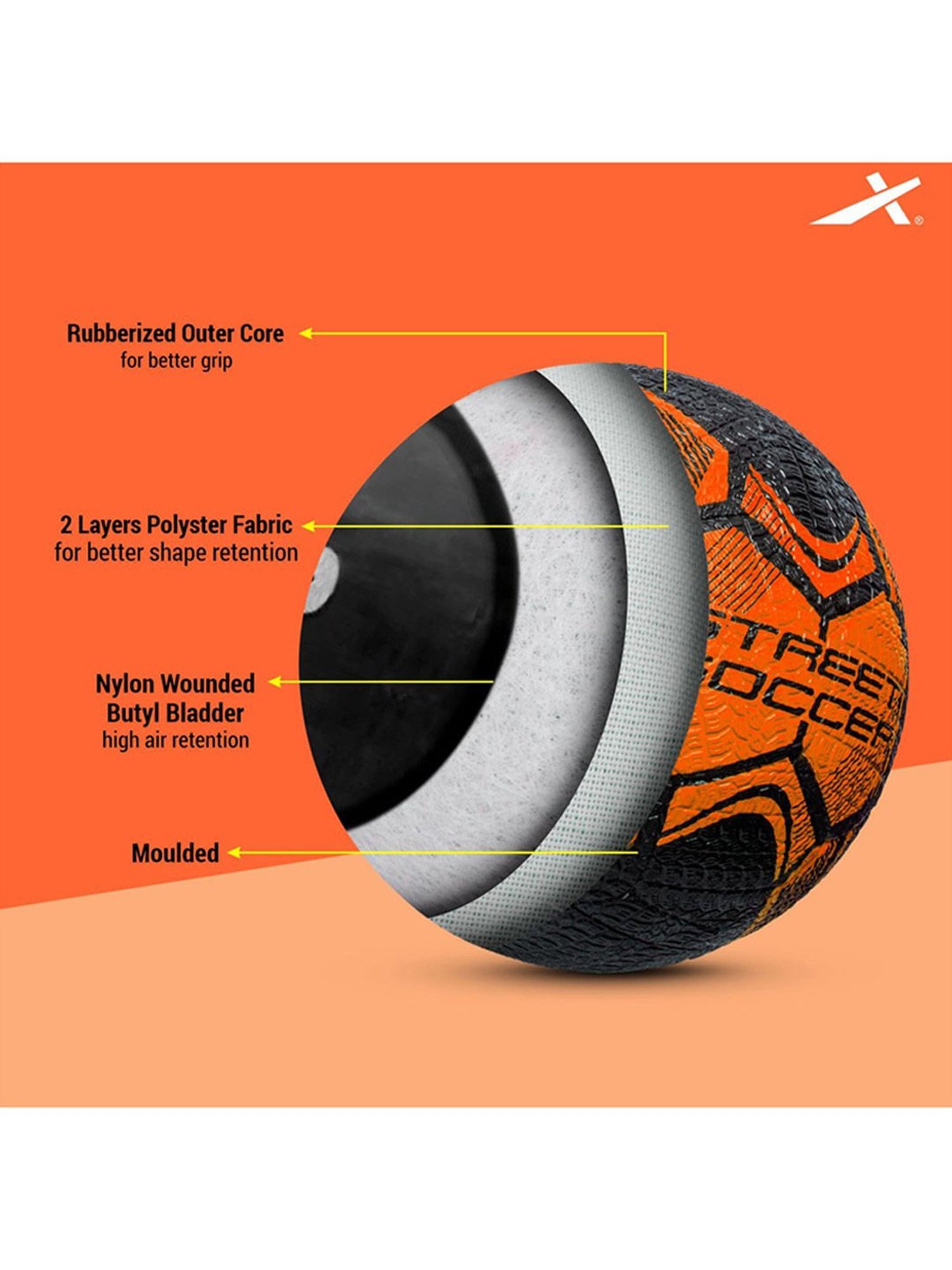 Vector X Street Soccer Rubber Moulded Football (Black & Orange) Size - 5