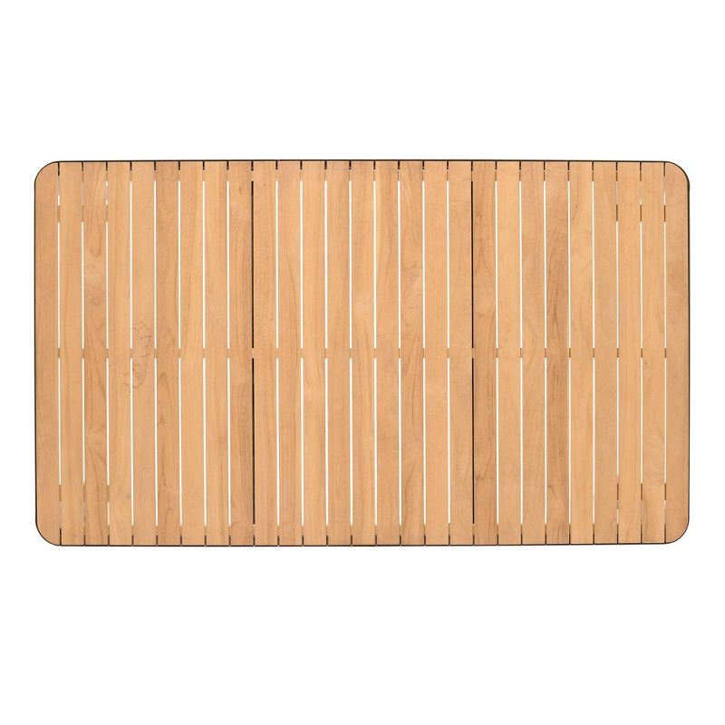 Portals Outdoor Rectangle Dining Table in Black Finish with Natural Teak Wood Top - Armen Living