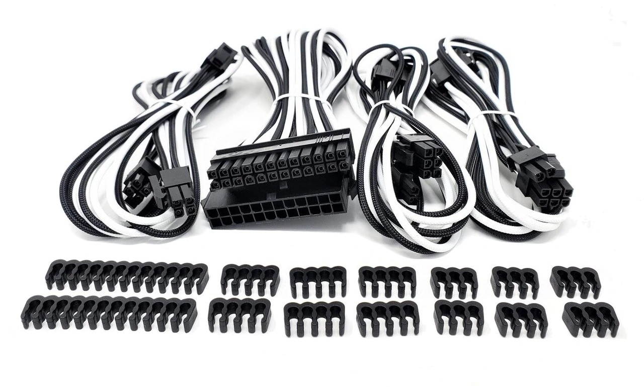 Micro Connectors Premium Sleeved PSU Cable Extension Kit (White/Black)