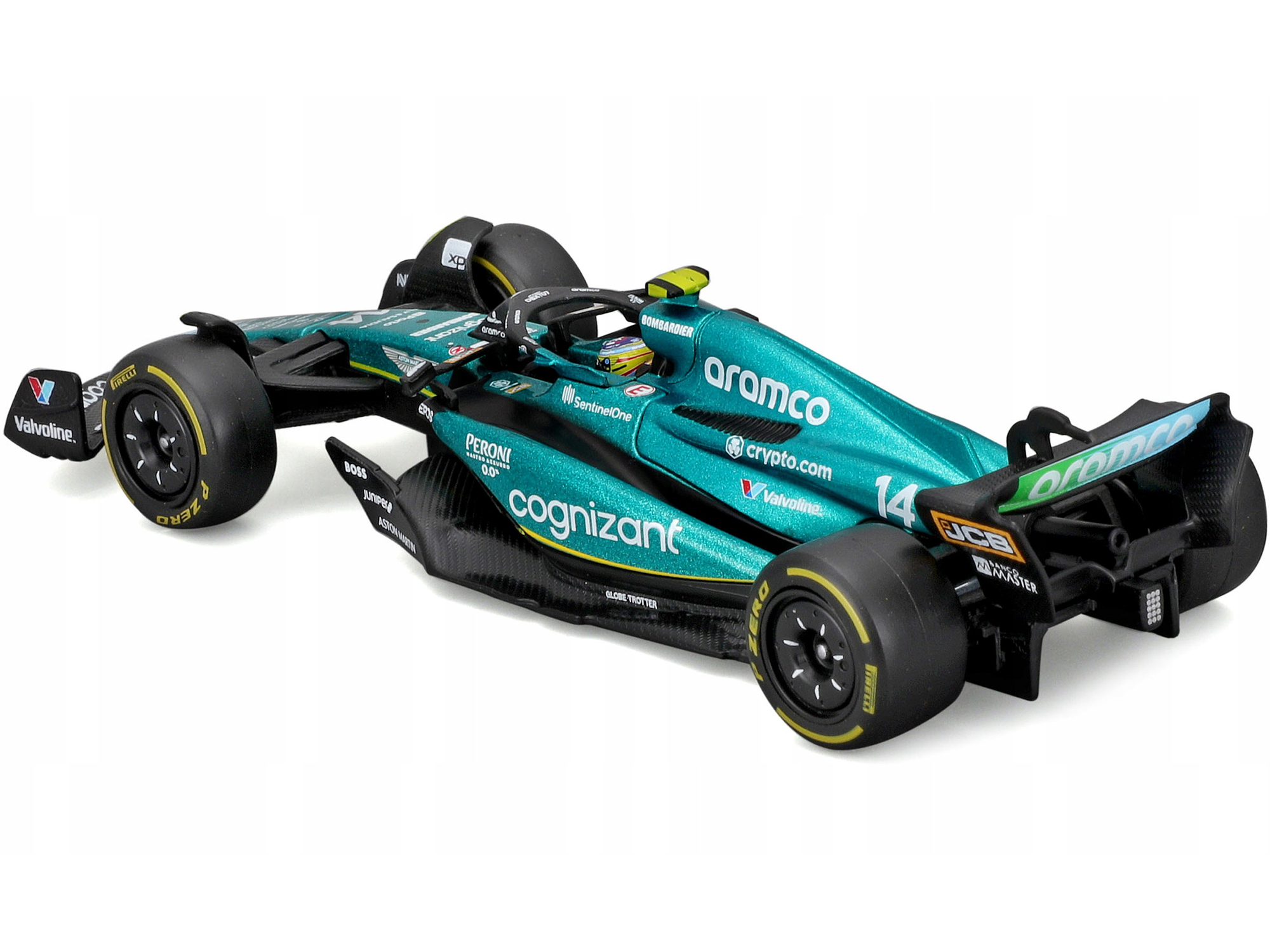 Aston Martin AMR23 #14 Fernando Alonso "Cognizant Aramco F1 Team" Formula One F1 World Championship (2023) with Display Case "Race" Series 1/43 Diecast Model Car by Bburago