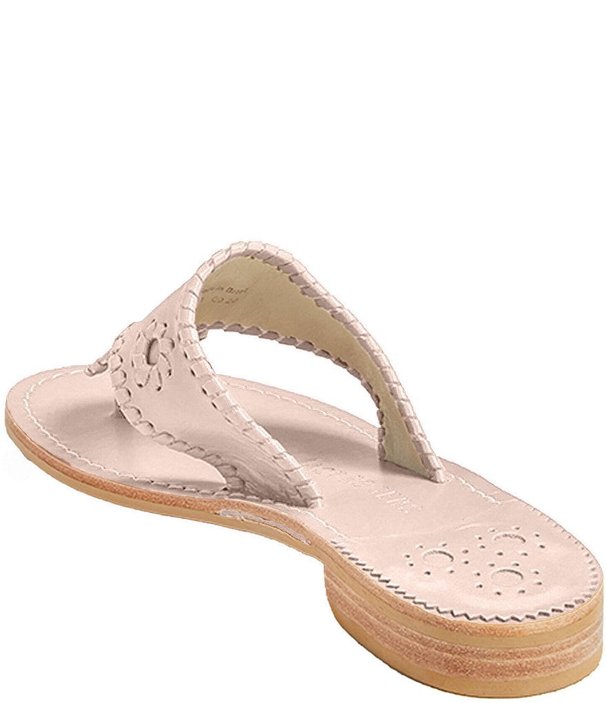 Jack Rogers Jacks Natural Flat Leather Whipstitch Detail Thong Sandals