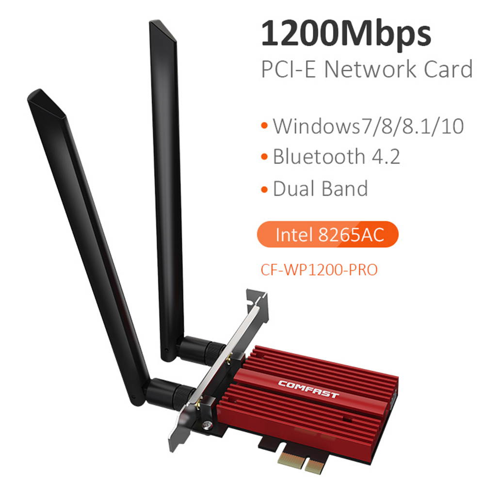 Dual Band 2.4G/5Ghz 1200M WiFi Adapter Bluetooth WLan Network Card for Intel 8265NGW Wireless-AC 8265 PCIE-X1 802.11ac 867Mbps 2x2 MU-MIMO WIFI BT 4.2 Card Wireless Adapter for Windows 7/8/10