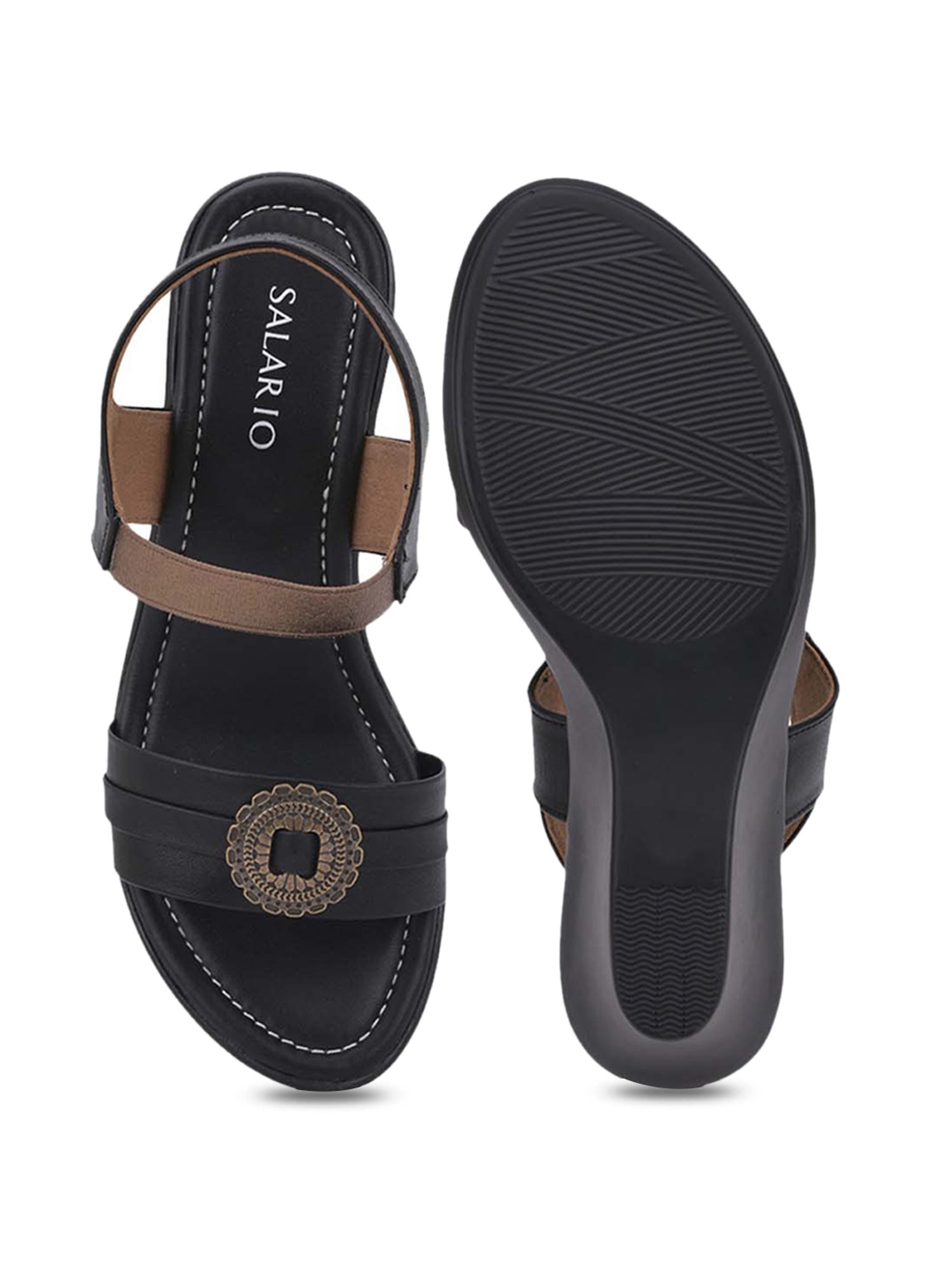 Salario Women's Black Ankle Strap Wedges