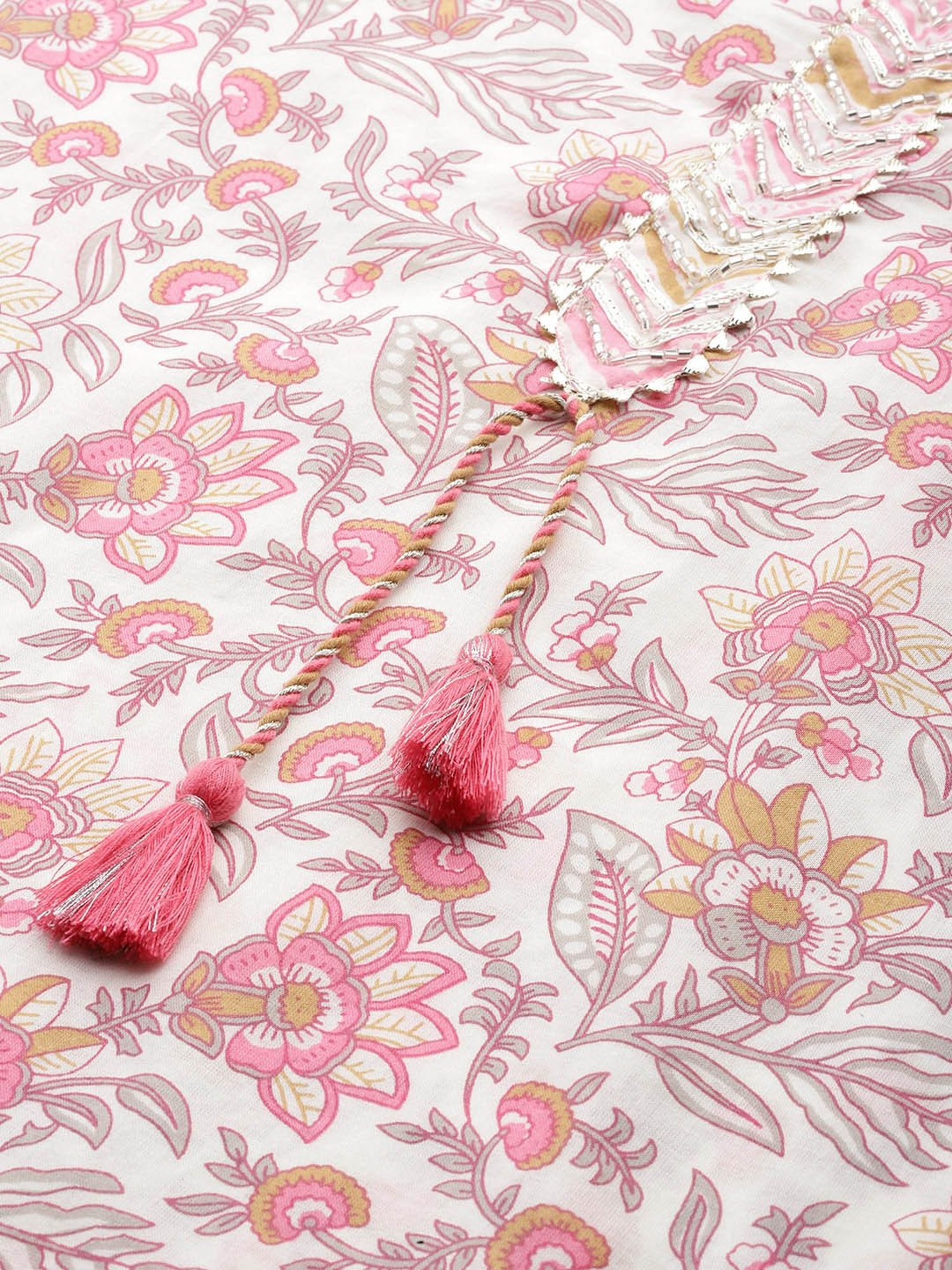 Prakrti White Cotton Floral Print Kurta With Pant & Dupatta