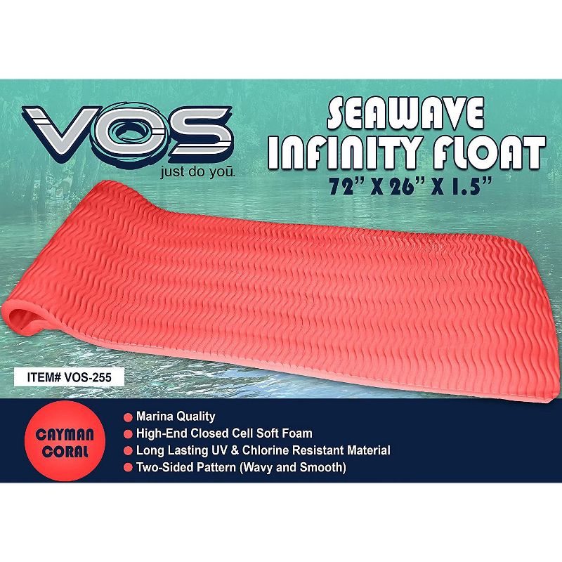 Vos 72 Inch Soft Wavy Foam Durable Long Lasting UV Chlorine Resistant Water Float Lounger Raft for Lakes, Rivers, and Swimming Pool, Coral