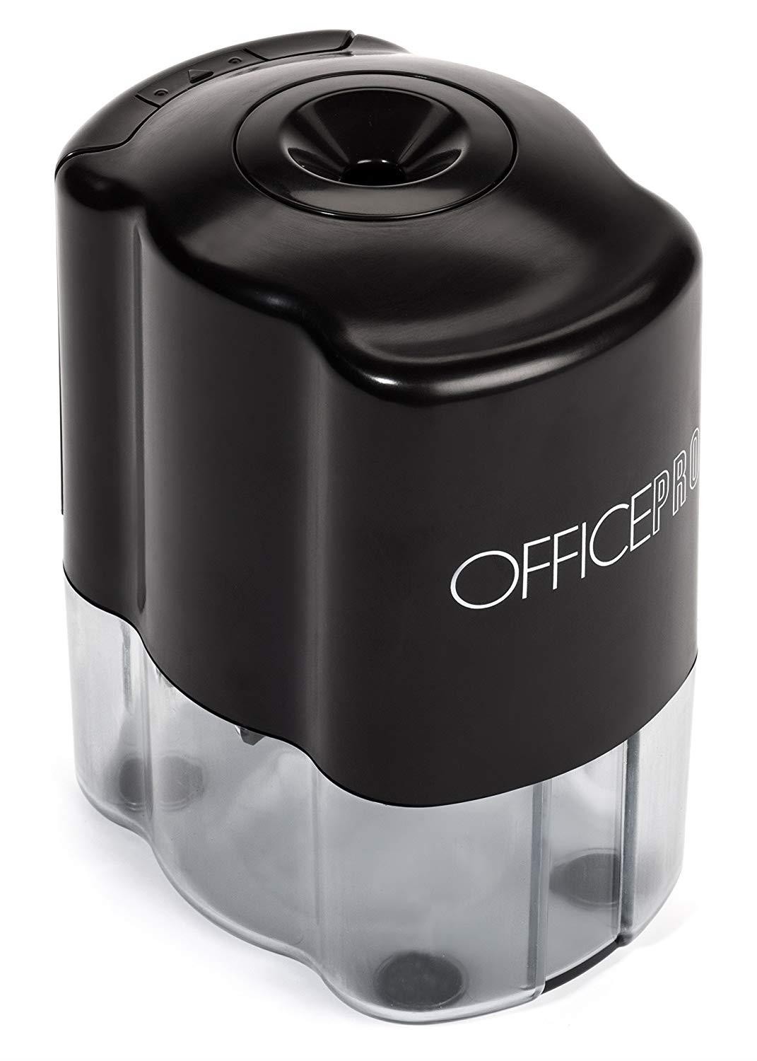 OfficePro Electric Pencil Sharpener - For School and Classroom, Helical Steel Blade Sharpens All Pencils Including Color, Auto-Stop Feature, Ultra-Portable - Batteries Included (Pencil Sharpener)