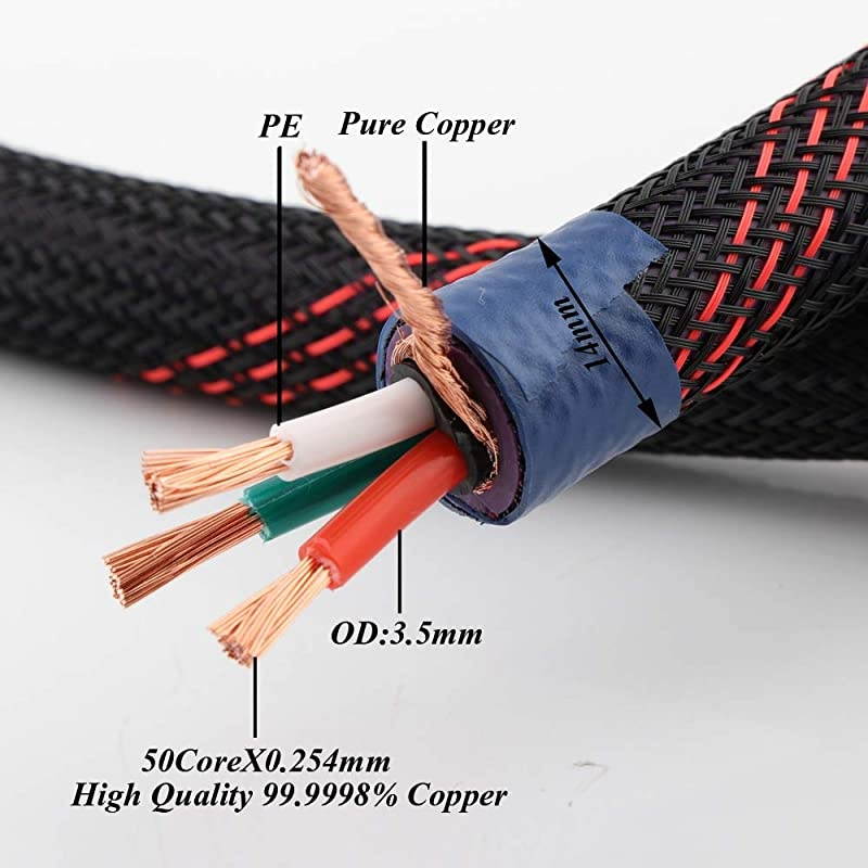 HiFi Audiophile Power Cable 125V 15A,Hi End Braided Sleeve Amplifier Power Cord,Audio AC Power Wire with US Connector Plug (6.6FT/2M)