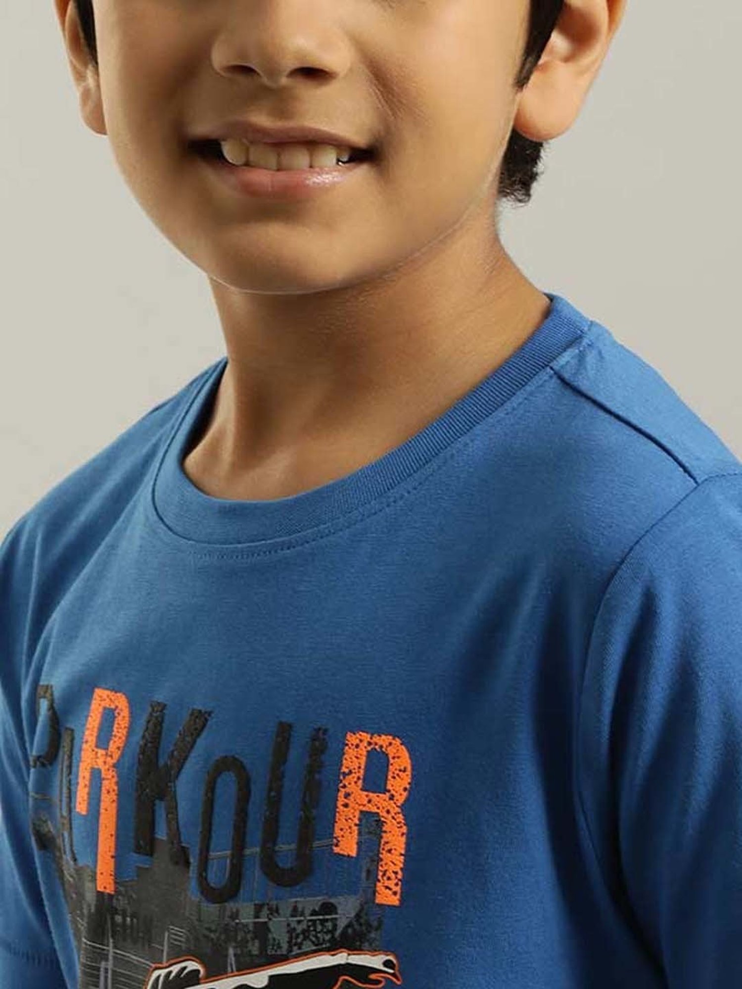 Indian Terrain Boys Blue Cotton Printed T-Shirt