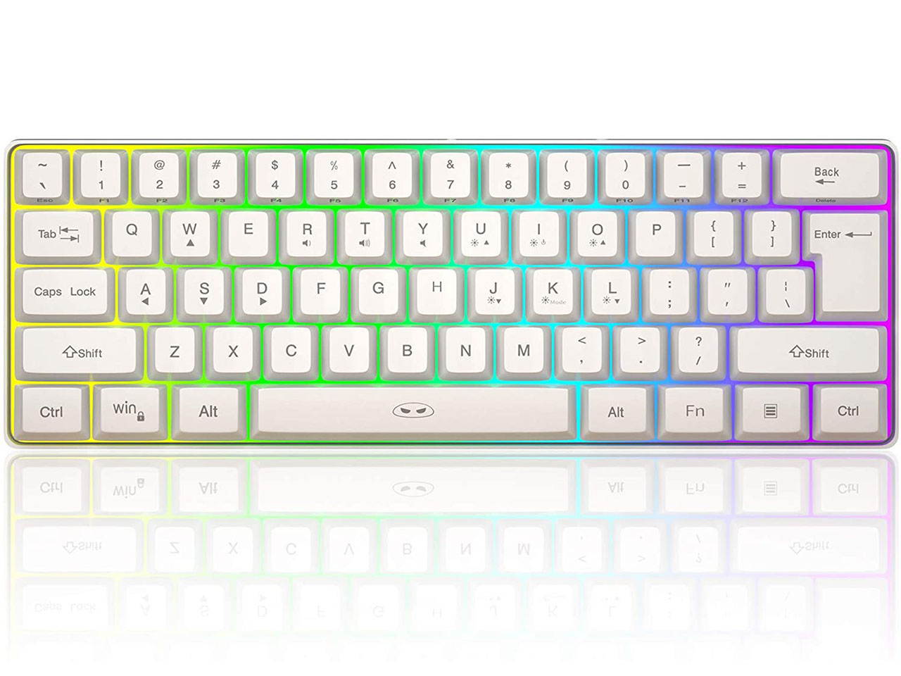 Wireless mini keyboard 61-key mini portable membrane keyboard RGB backlit office keyboard Windows/Mac/laptop keyboard (white)