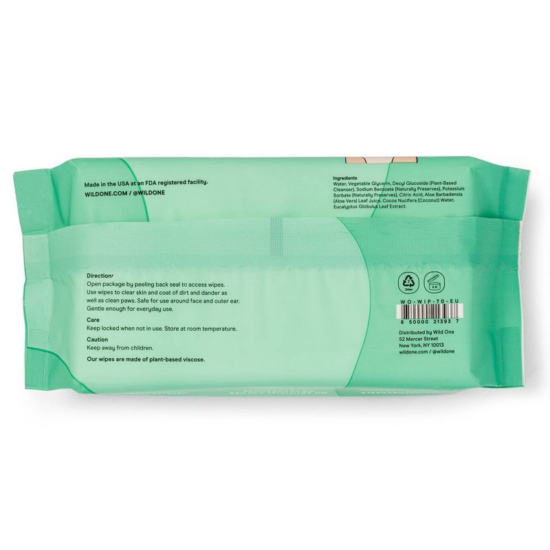 Wild One Biodegradable Grooming Dog Wipes - 70ct