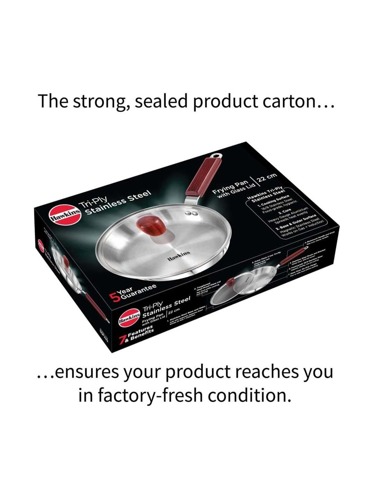 Hawkins Tri-Ply Stainless Steel Frying with Glass Lid Fry Pan 20 cm diameter with Lid 1.4 L