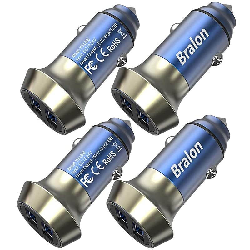 USB Car Charger[4-Pack], All Metal 24W/4.8A Dual Port Fast Car Charger Adapter Compatible with iPhone 11 Pro(max)/Xs/Xr/X/8,Pad,Galaxy Note S10/S9/S8 and More
