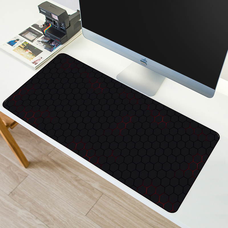 HISPETECH 80X30cm Hexagon Large Gaming Mouse Pad Locking Edge Natural Rubber Keyboard Mouse Mat Anti-slip PolygonTexture PC Keyboard Desk Pad XL