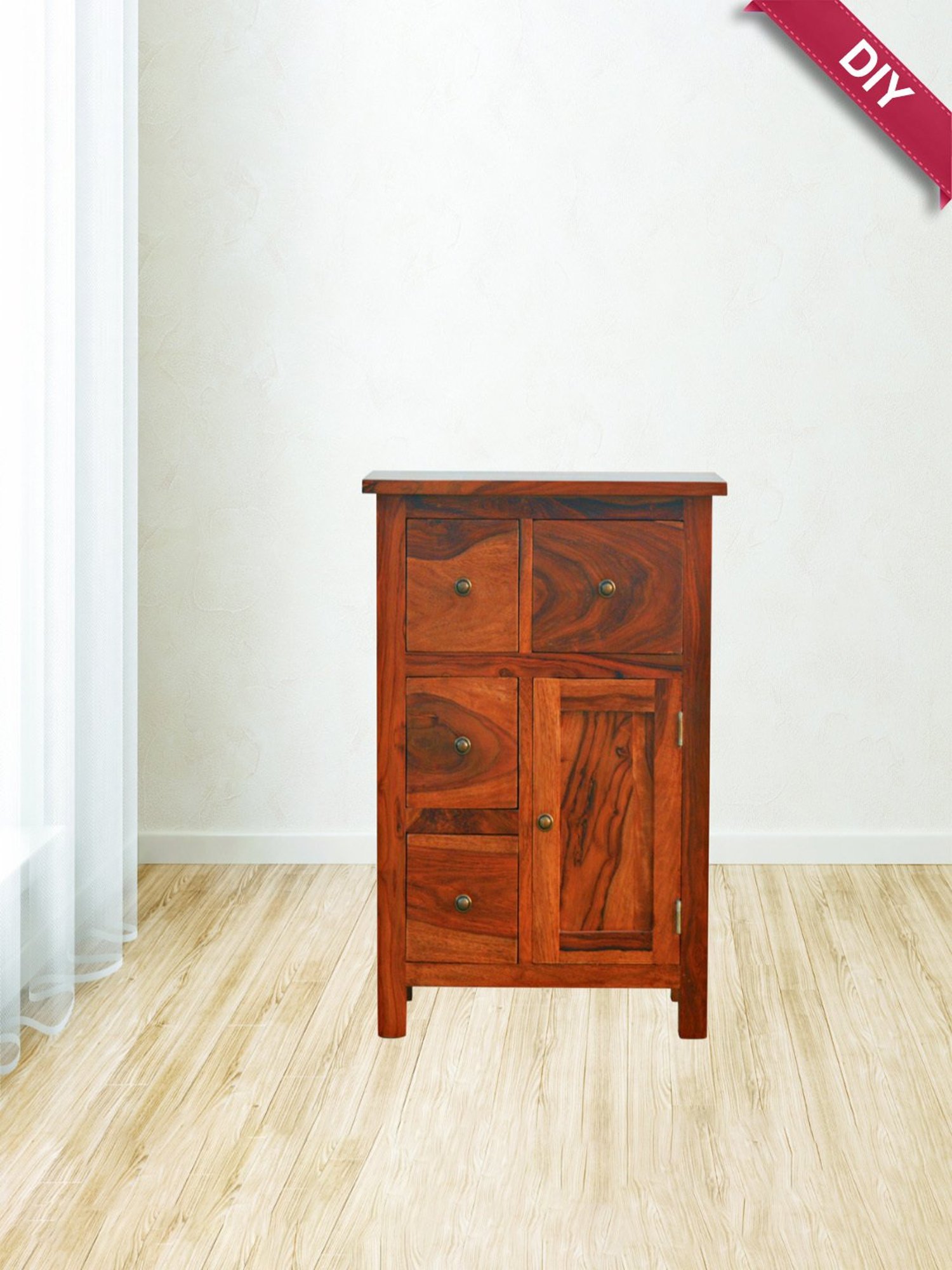 Fabindia Brown Sheesham Wood Textured Cabinet