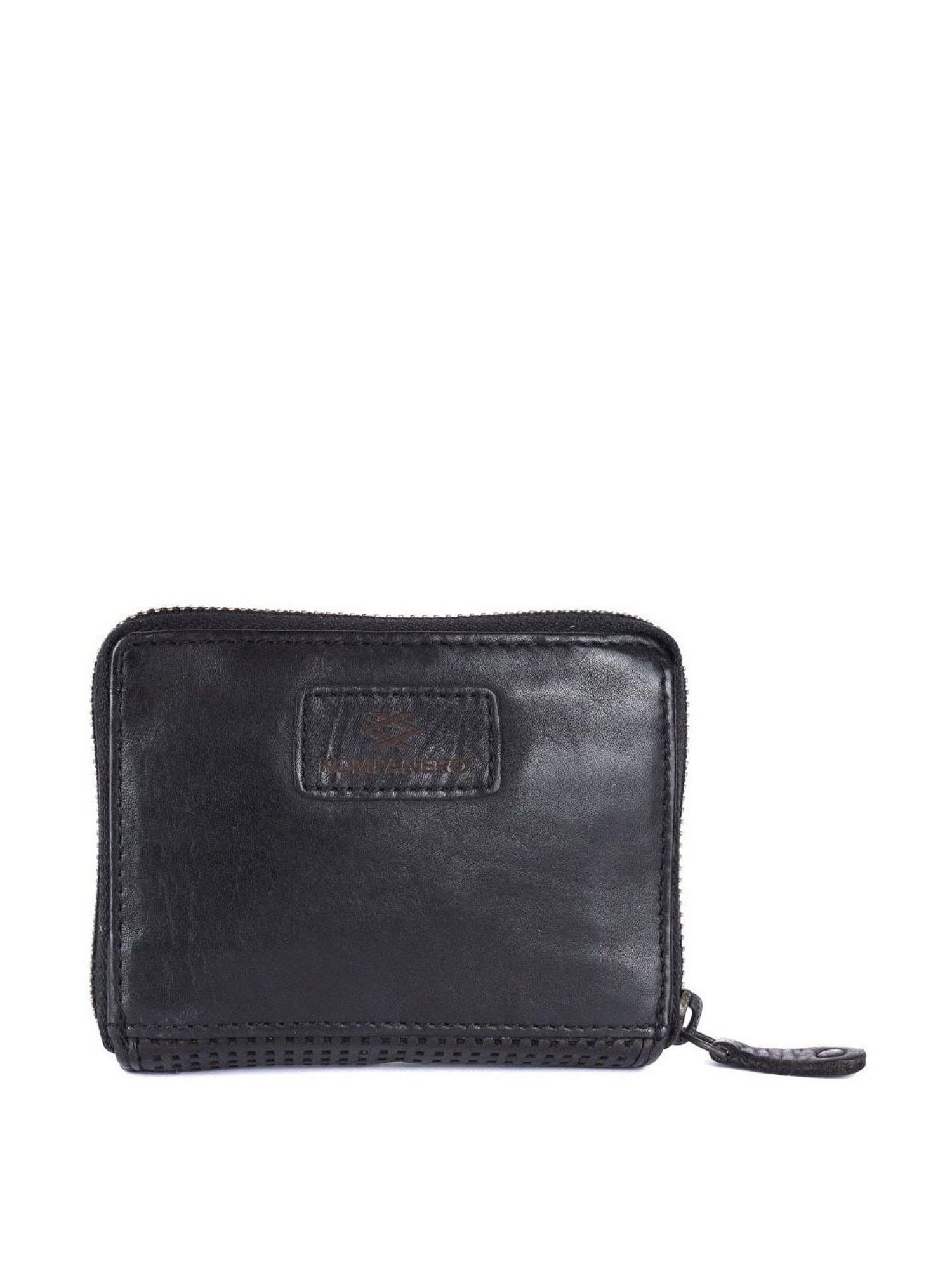 KOMPANERO Aleena Black Leather Textured Zip Around Wallet
