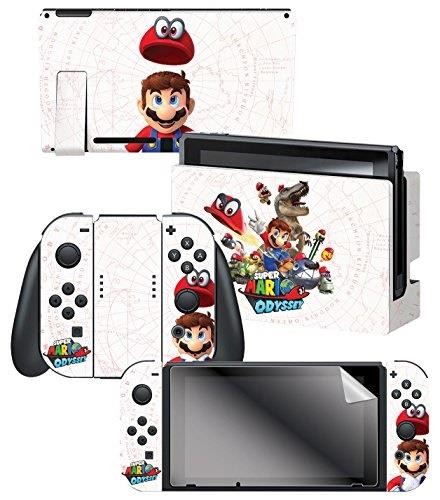 controller gear nintendo switch skin & screen protector set, officially licensed by nintendo  super mario odyssey "capture map"  nintendo switch