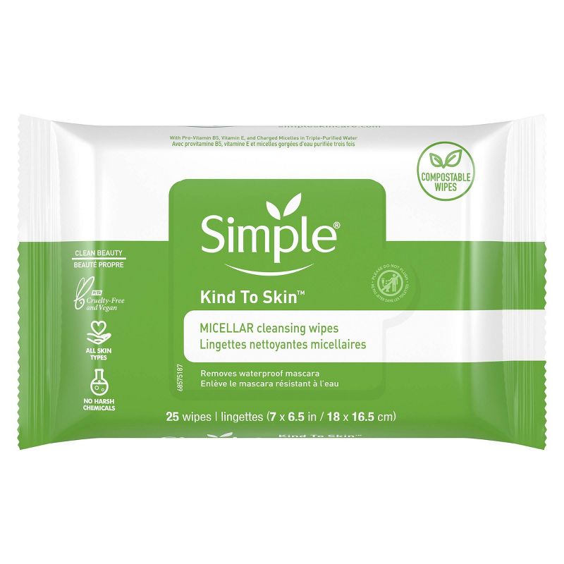 Unscented Simple Kind to Skin Micellar Makeup Remover Wipes - 25ct