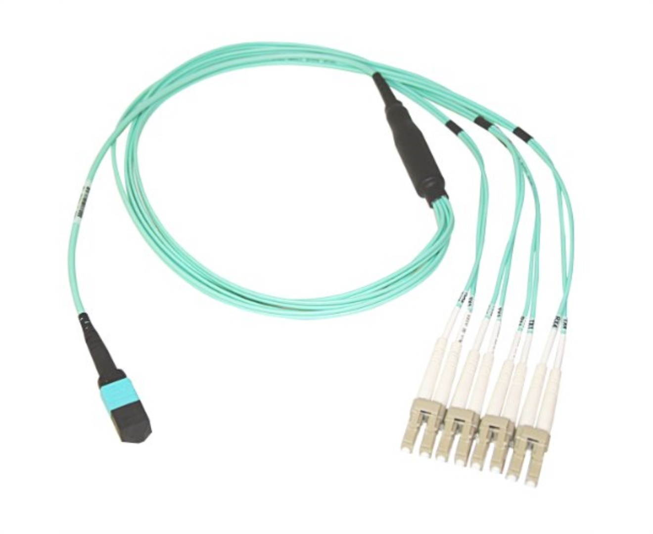 Plenum Fiber Optic cable, 40 gigabit Ethernet QSFP 40gBase-SR4 to MTP(MPO)/Lc (4 Duplex Lc) 24 inch Breakout cable, OM3, 50/125, 5 Meter