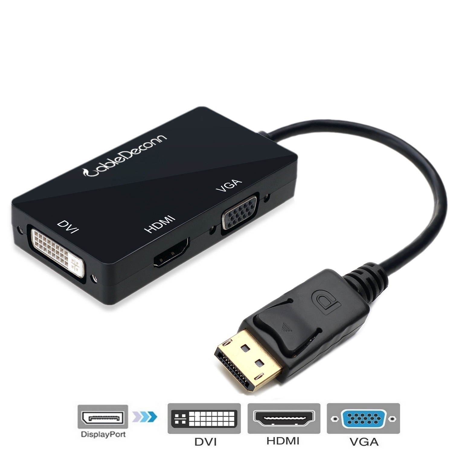 CableDeconn Displayport Dp to Hdmi vga dvi Male to Female 3-in-1 Adapter Converter Cable For pc