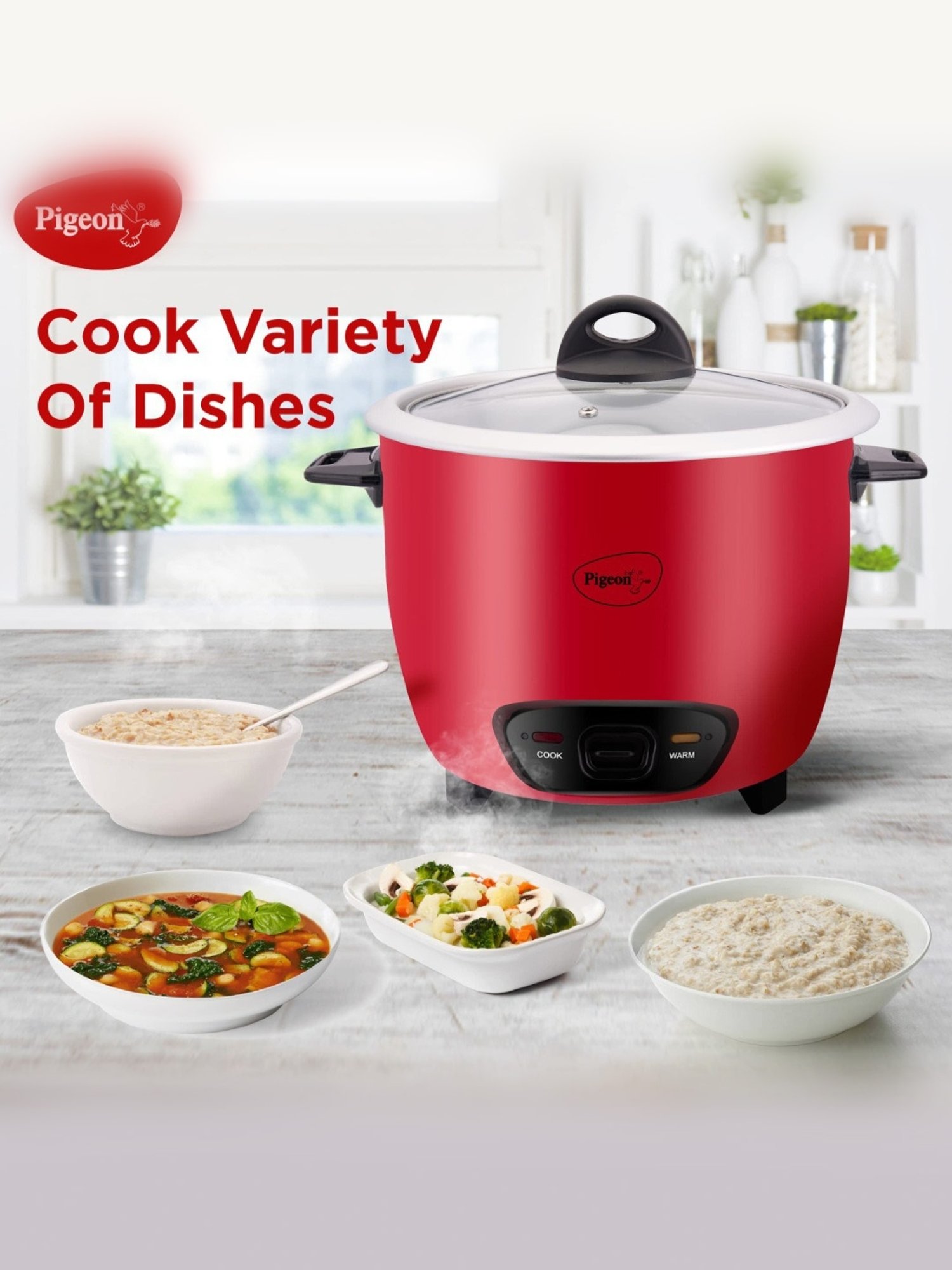 Pigeon Rice Cooker 700W, 1.8L with Single pot & Measuring Cup (Red)