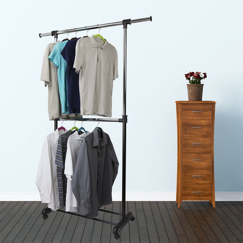 Home Basics 2 Tier Expandable Garment Rack, Black
