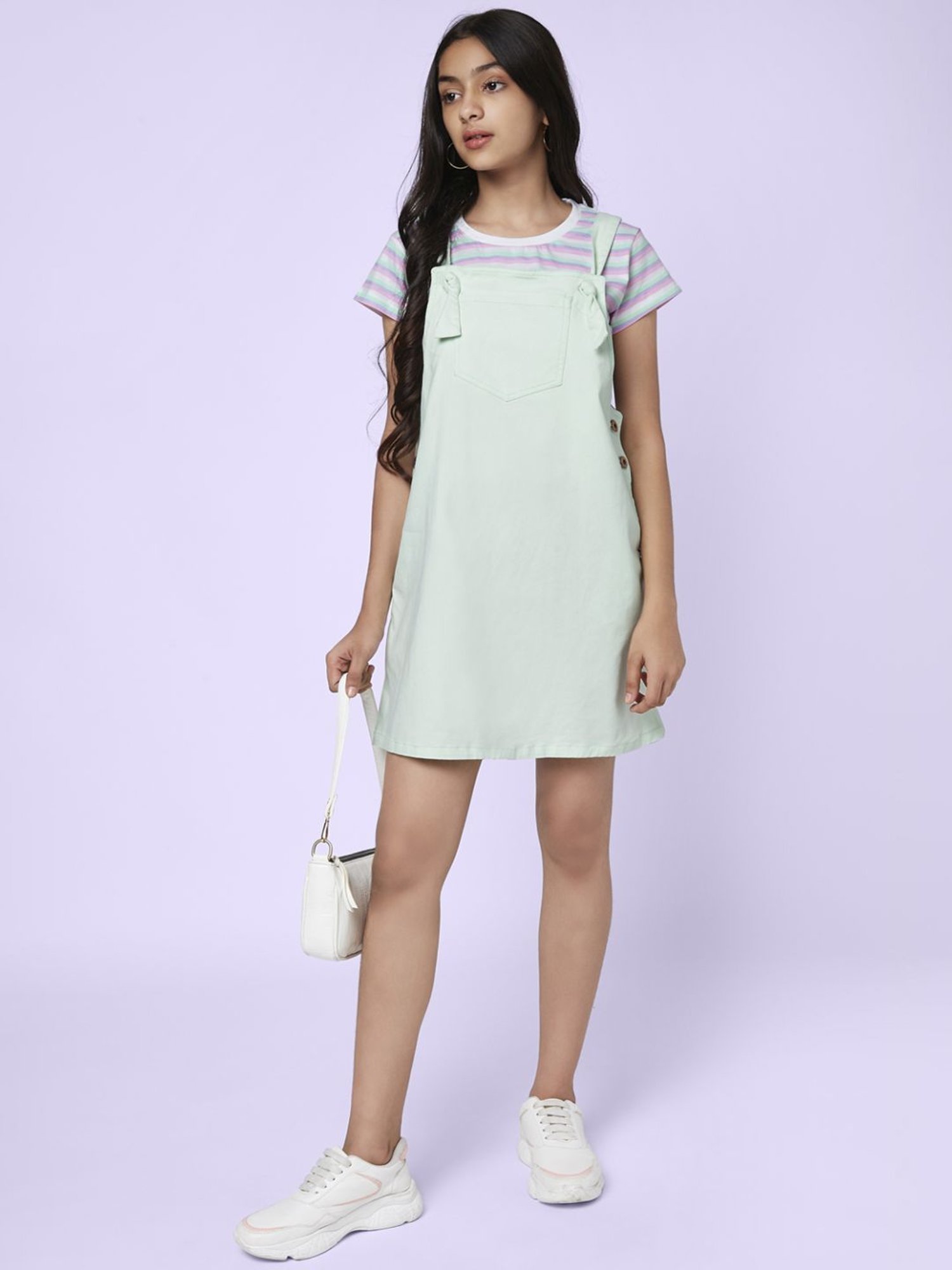 Coolsters by Pantaloons Kids Green Cotton Striped Dungaree Set