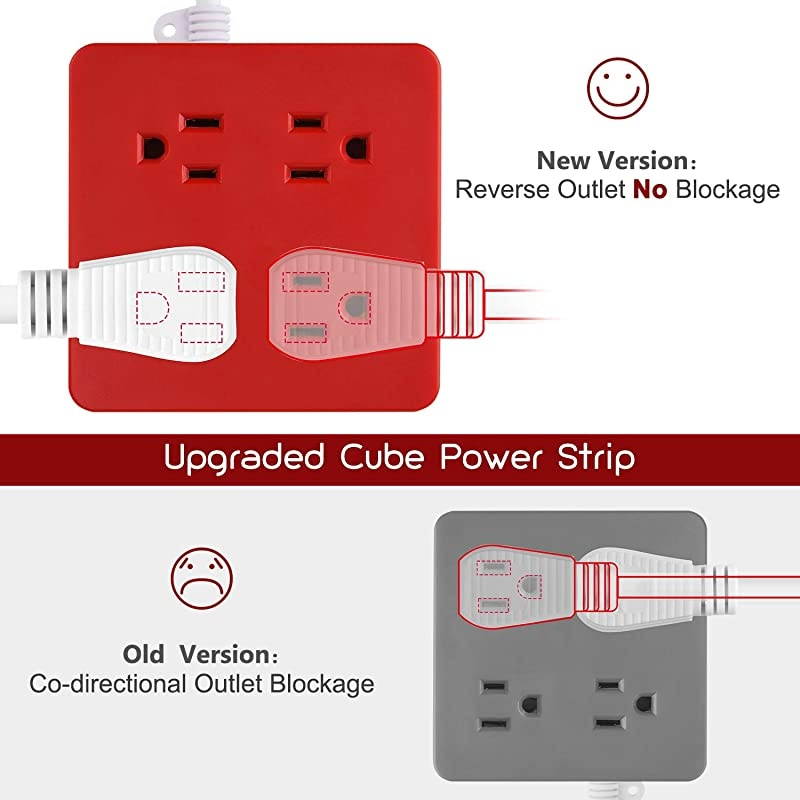USB Power Strip Surge Protector -  Mountable Charging Station with 4 Widely Spaced AC Outlets & 4 Smart USB Ports, 5ft Desktop Extension Cord for Home, Office, Hotel, Dorm Room, RV, Red