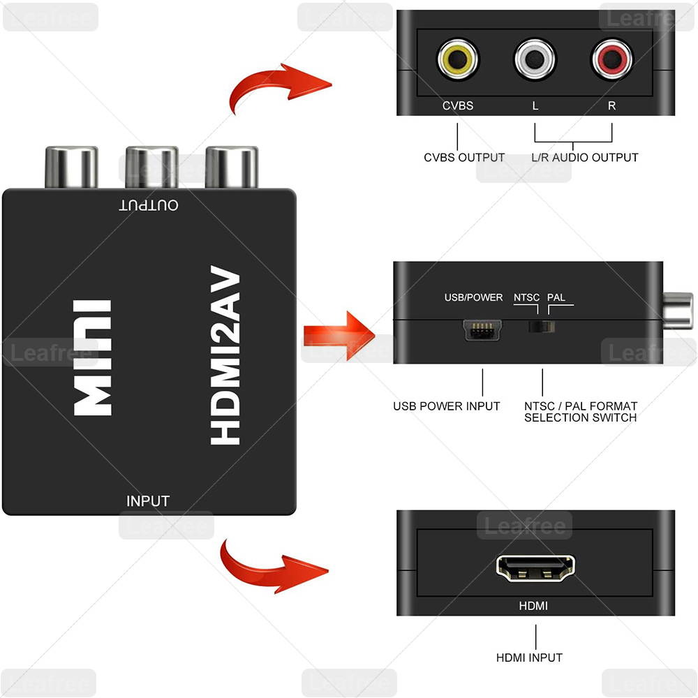 HDMI to AV Converter, HDMI to RCA, HDMI to AV, 1080P HDMI to 3RCA CVBS AV Composite Video Audio Converter Adapter Supports PAL/NTSC with USB Charge Cable for PC Laptop HDTV DVD