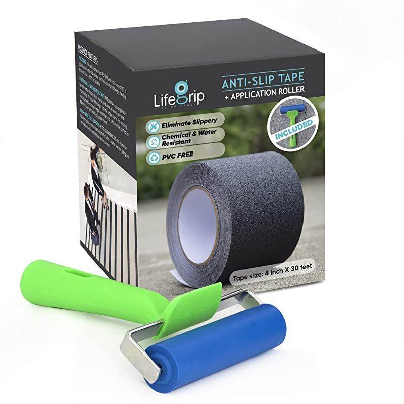 Slip Traction Tape 4 Inch x 30 Foot Best Grip Friction Abrasive Adhesive for Stairs Tread Step Indoor Outdoor 4 X 30 Tape + Roller