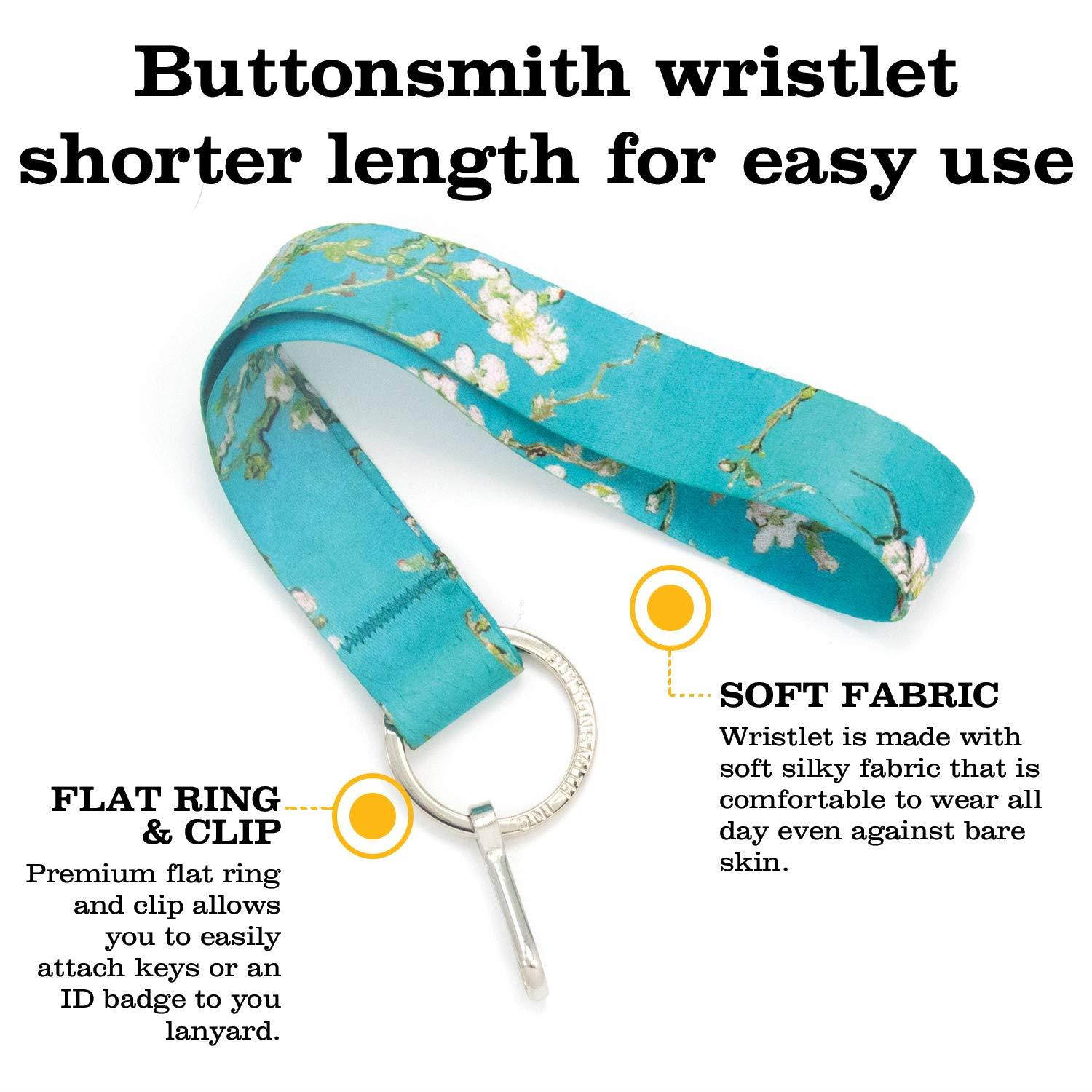 Buttonsmith Van Gogh Almond Blossoms Premium Wristlet - Flat Ring and Clip - Made in USA
