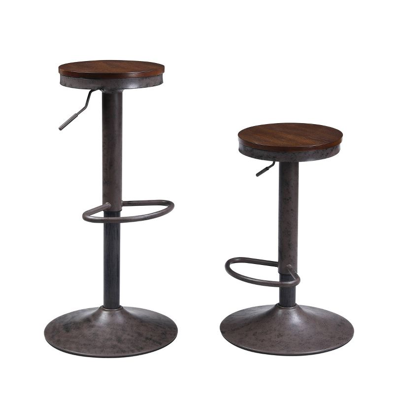 Set of 2 Baker Adjustable Industrial Stools Brown/Industrial Gray - Carolina Chair & Table