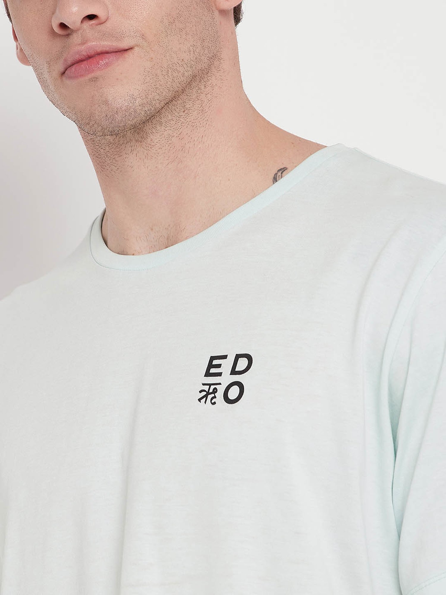EDRIO Light Blue Regular Fit Printed T-Shirt