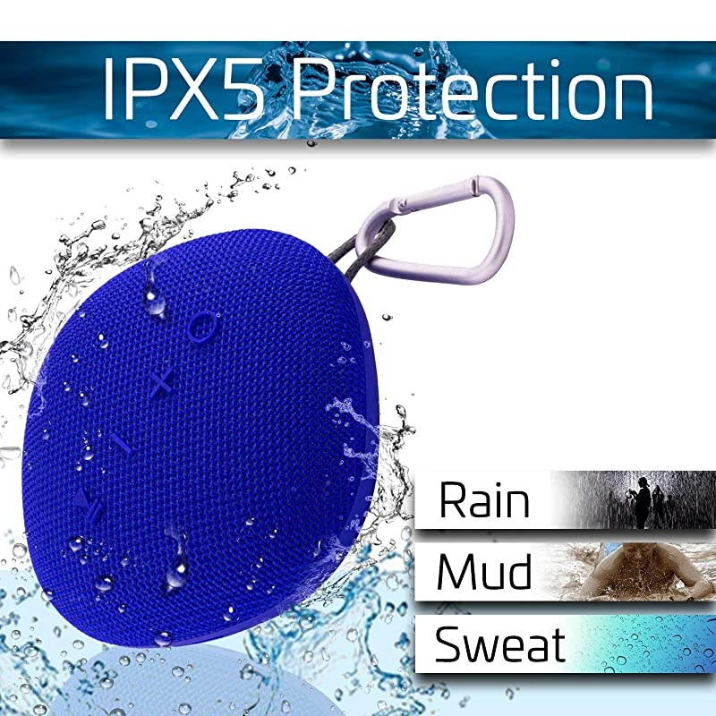 True Wireless Bluetooth Speaker wMic | Loud HD Sound | IPX5 Waterproof for Camping Shower Travel Beach Listening | 12 Hours of Music |Compact Portable and Rechargeable Blue