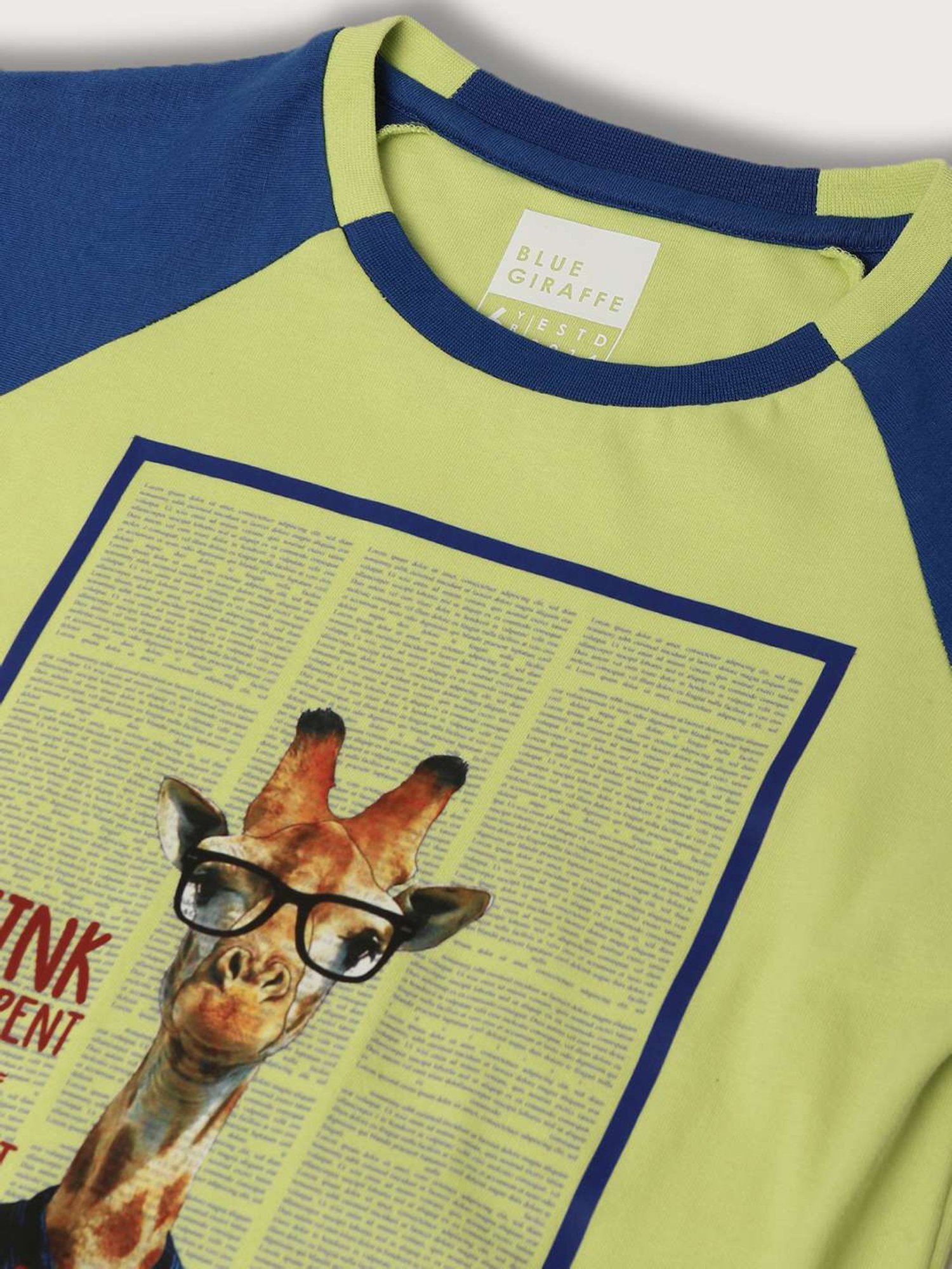 Blue Giraffe Boys Green & Blue Cotton Printed T-Shirt