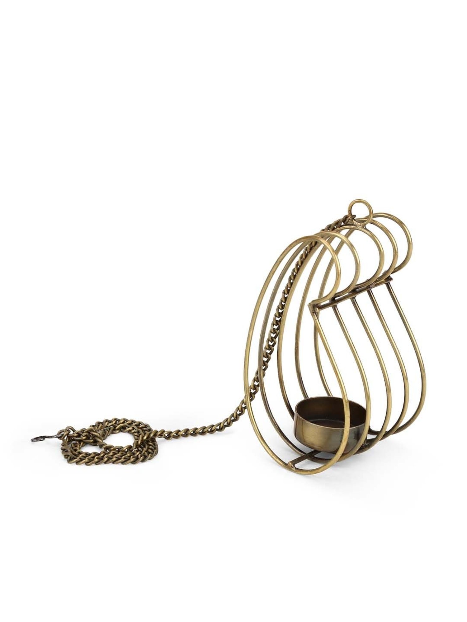 Unravel India Gold Metal Hanging Tea Light - Set of 1