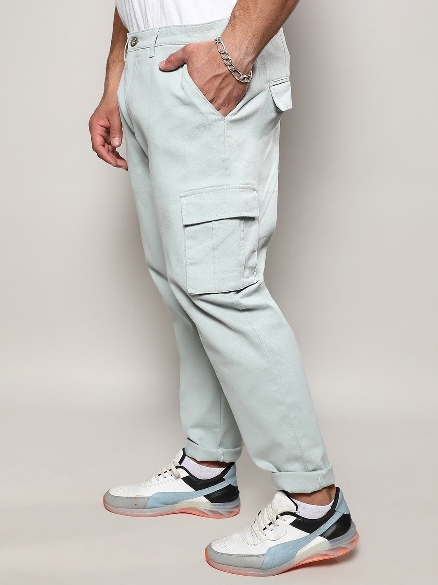 Instafab Plus Sage Green Regular Fit Plus Size Cargos