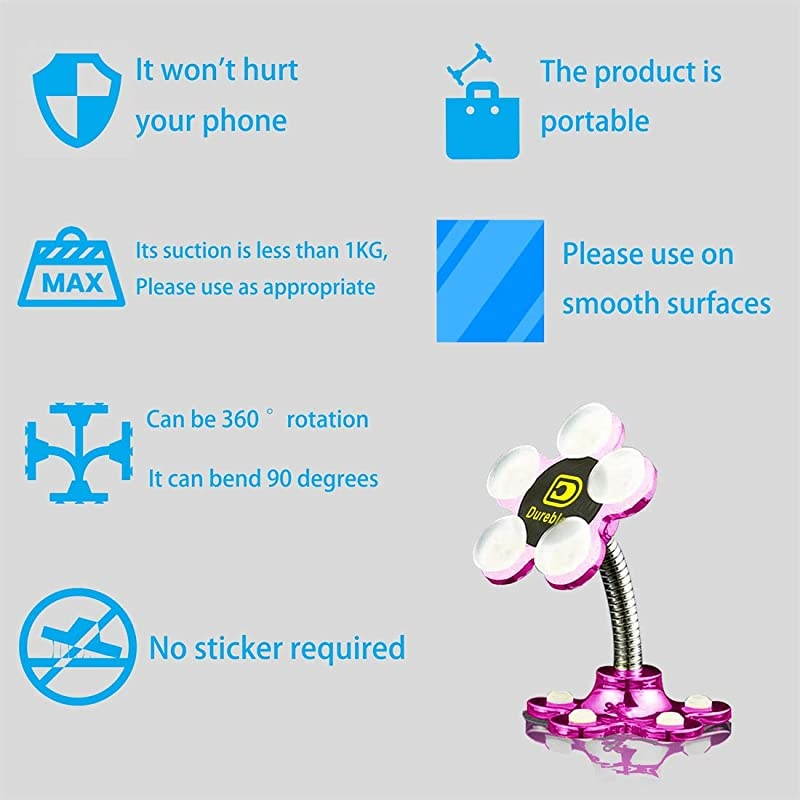 Phone StandDoubleSided Phone Stand with 360&deg; RotatingMultiFunctional DesktopMirrorGlass Phone Holder for Cell Phone Tablet5 Soft Silicone Suckers Protecting Your PhonePinkish Red