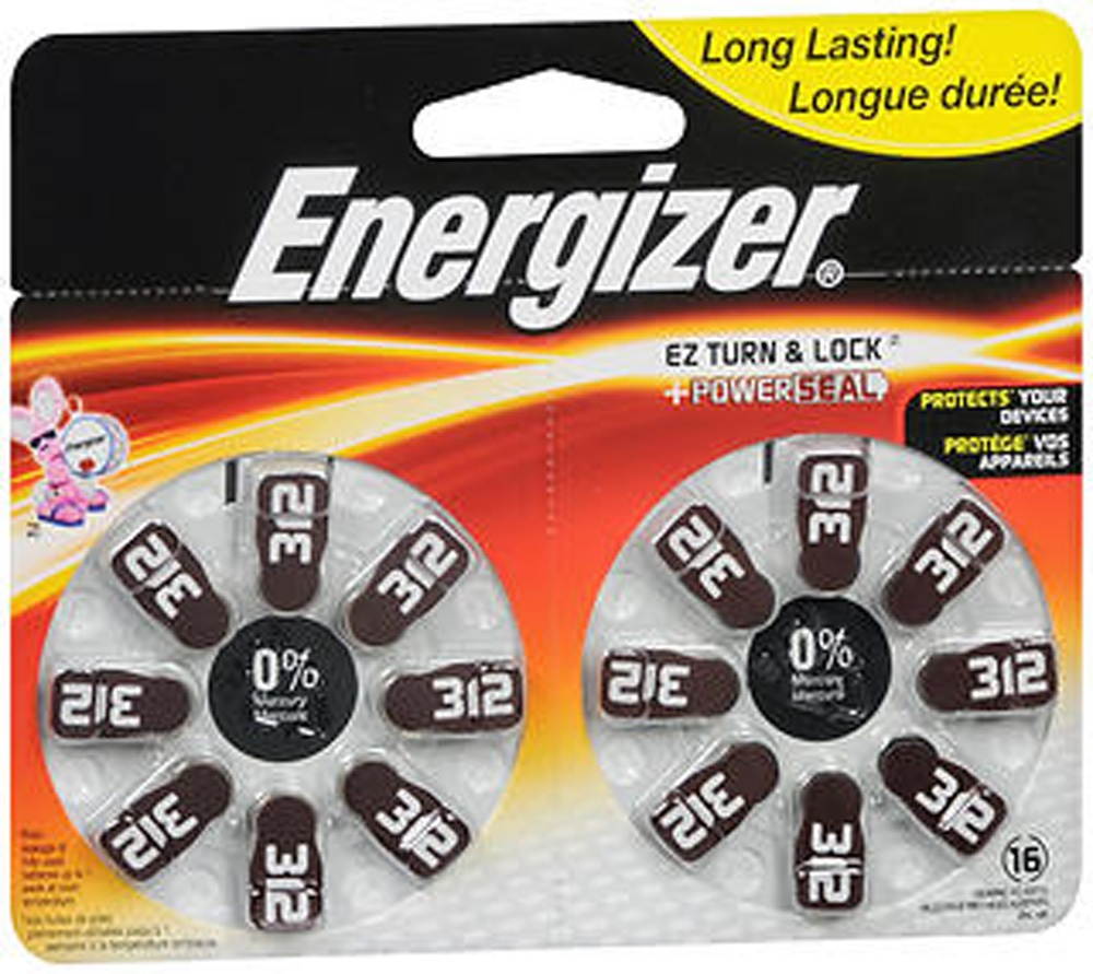 Energizer 312 Hearing Aid Batteries, 16 Per Pack, AZ312DP-16